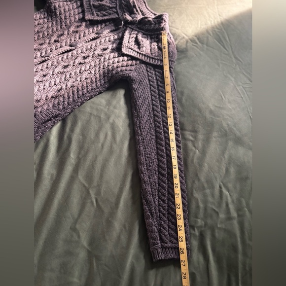 EUC - Aran Crafts 100% Merino Wool Cable Knit Sweater Coat (Charcoal Gray) - Picture 9 of 12